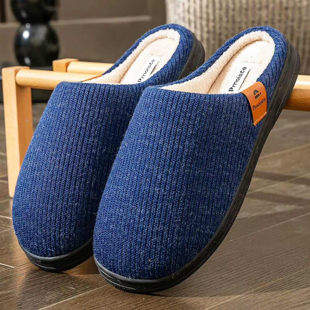 Cozy Memory Foam Slippers for Men - Soft Suede, Non-Slip TPR Sole, and Stylish Stripe Design
