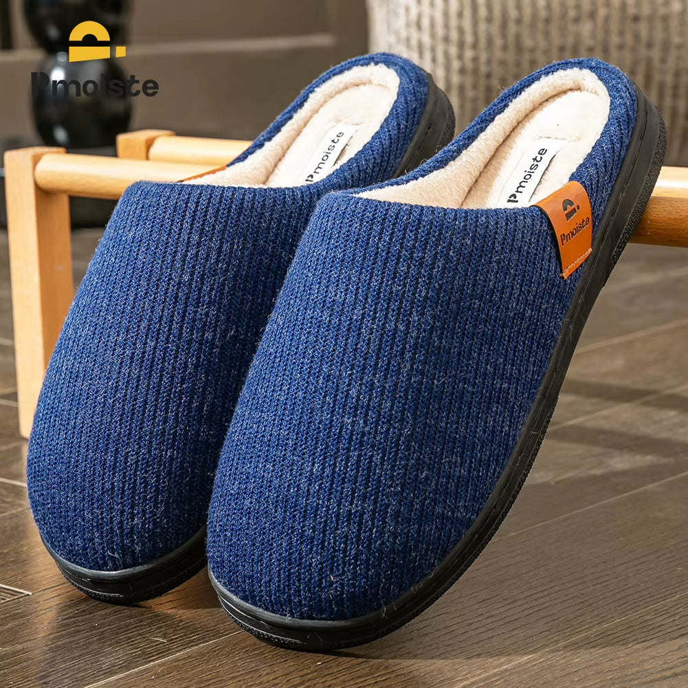 Cozy Memory Foam Slippers for Men - Soft Suede, Non-Slip TPR Sole, and Stylish Stripe Design