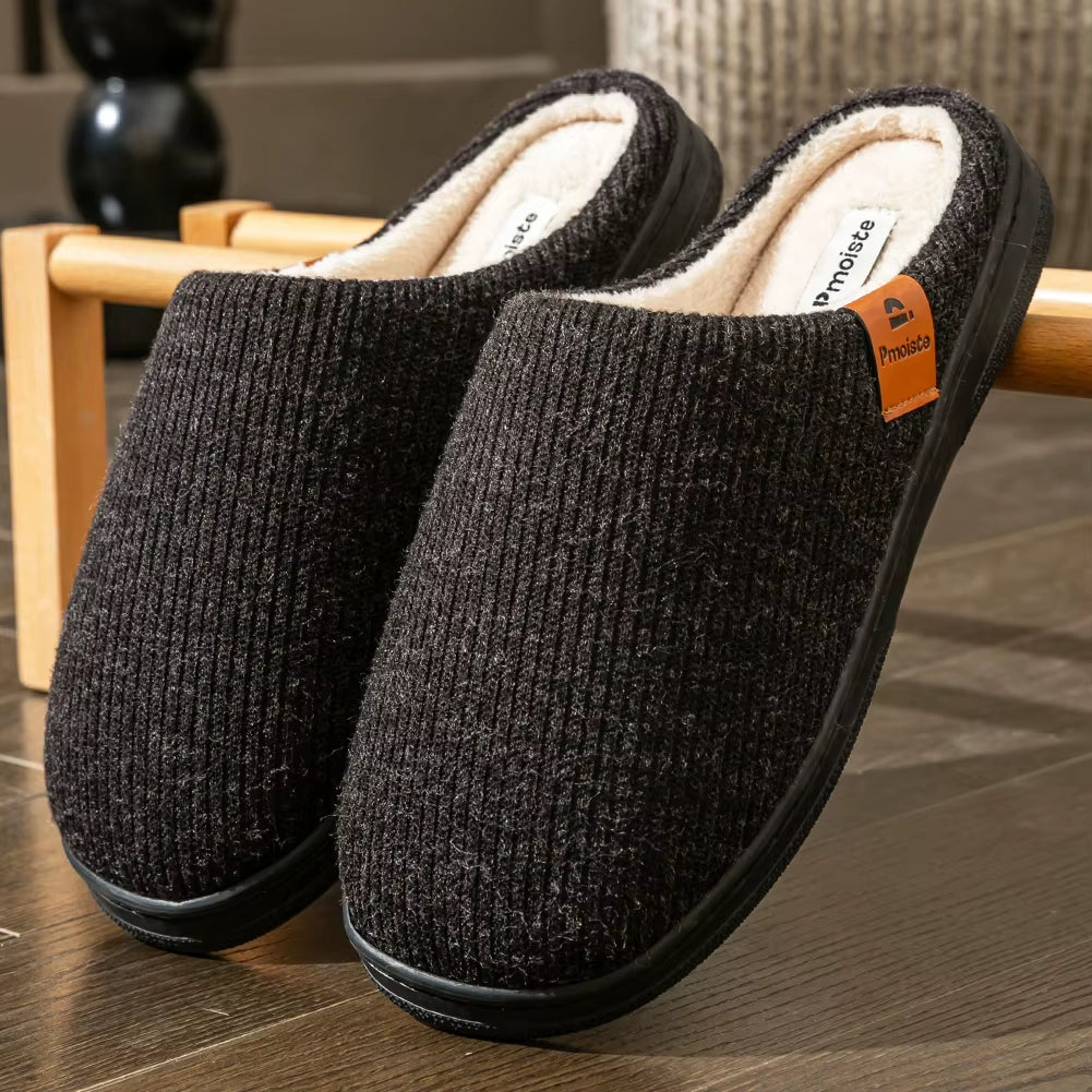 Cozy Memory Foam Slippers for Men - Soft Suede, Non-Slip TPR Sole, and Stylish Stripe Design