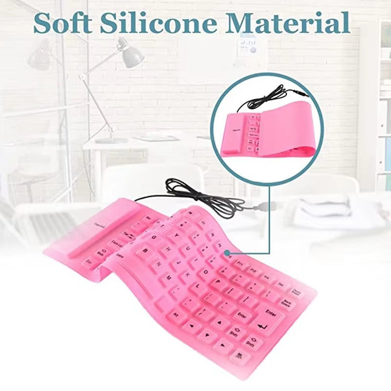 Silicone Mute Soft Keyboard 85-Key Computer Keyboard USB Wired Keyboard Portable Mini yo Laptop Pc Folding Waterproof Keyboard