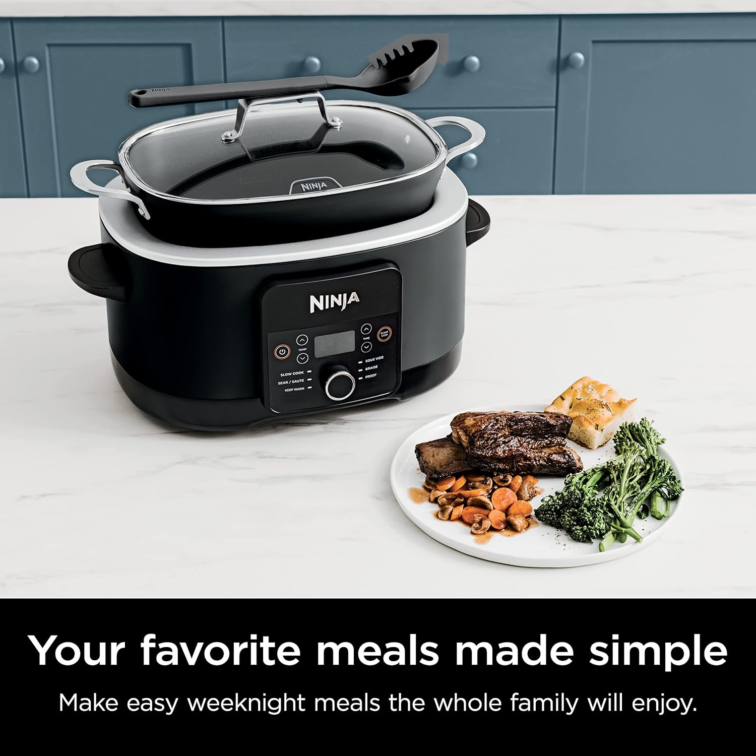 Possible cooker™ Plus 12-in-1 Multi-Cooker, 8.5-Qt – Sous Vide, Proof, Slow Cook, Dutch Oven & More | Nonstick, Oven-Safe Pot to 500°F | Glass Lid & Integrated Spoon | Black (MC1010)