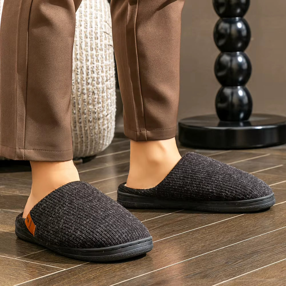 Cozy Memory Foam Slippers for Men - Soft Suede, Non-Slip TPR Sole, and Stylish Stripe Design