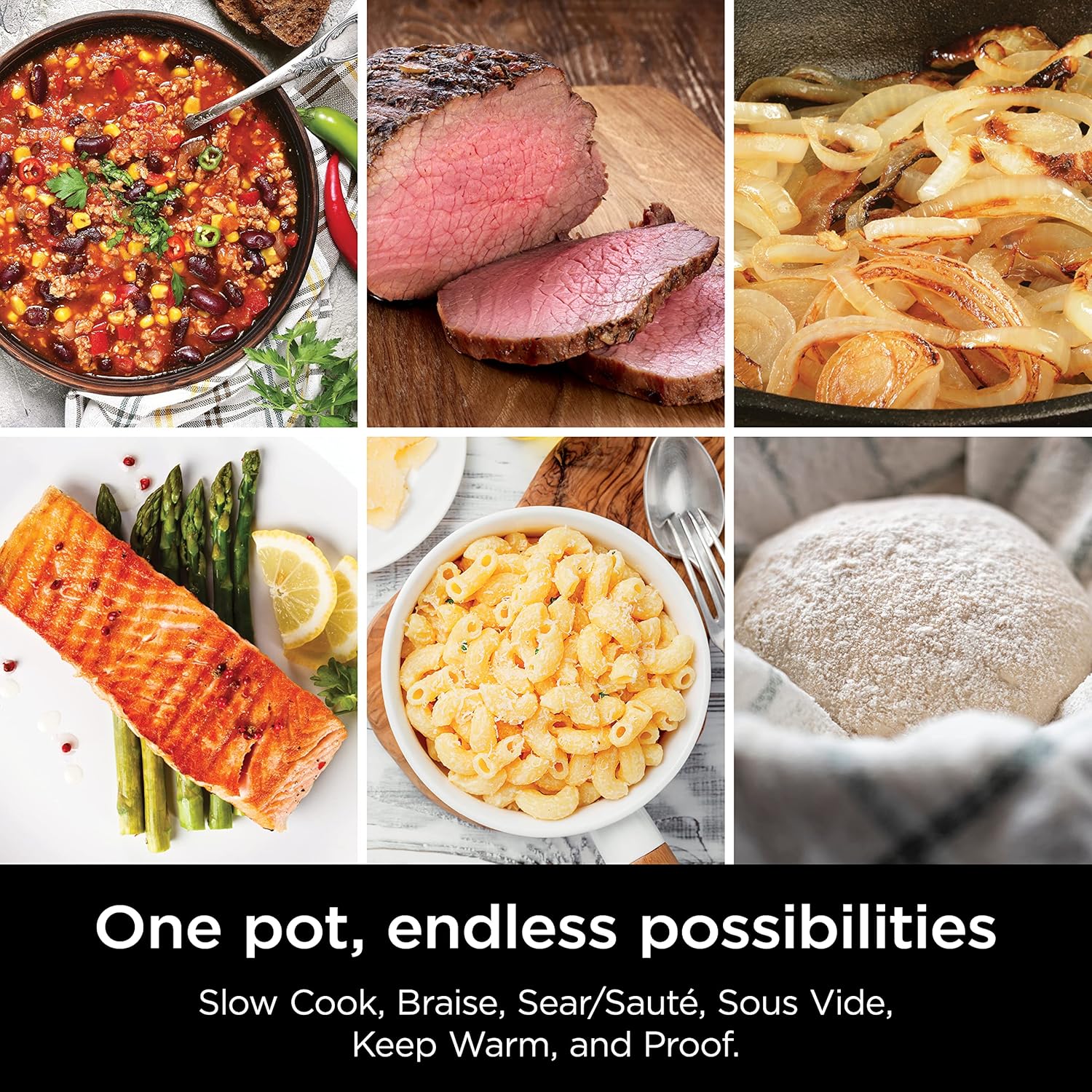 Possible cooker™ Plus 12-in-1 Multi-Cooker, 8.5-Qt – Sous Vide, Proof, Slow Cook, Dutch Oven & More | Nonstick, Oven-Safe Pot to 500°F | Glass Lid & Integrated Spoon | Black (MC1010)