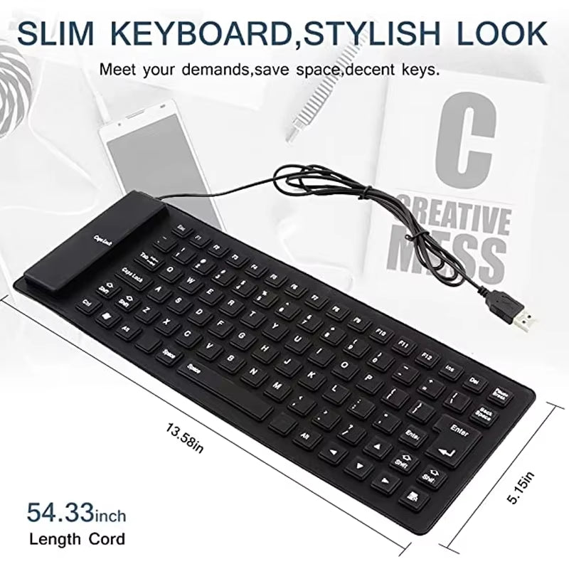Silicone Mute Soft Keyboard 85-Key Computer Keyboard USB Wired Keyboard Portable Mini yo Laptop Pc Folding Waterproof Keyboard