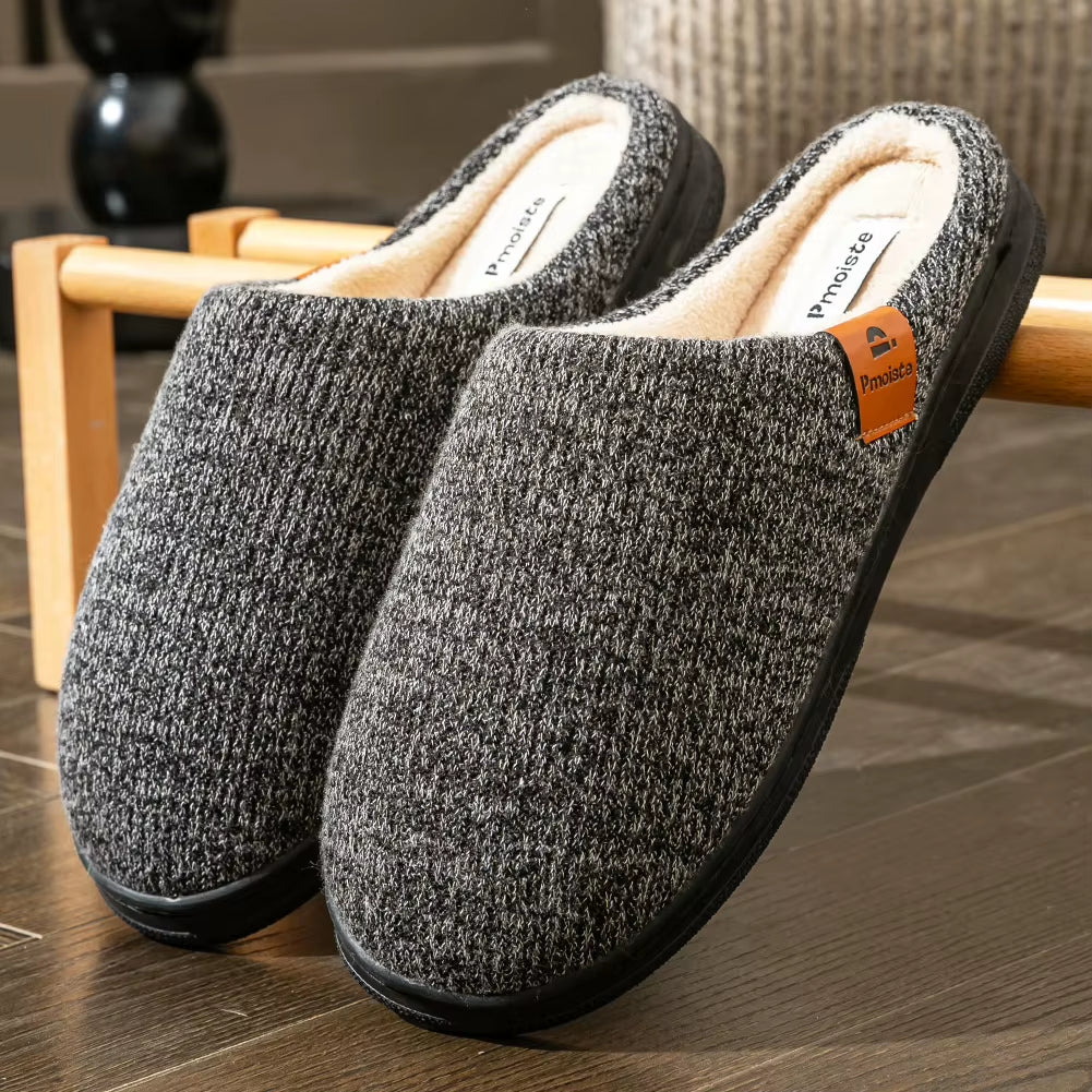 Cozy Memory Foam Slippers for Men - Soft Suede, Non-Slip TPR Sole, and Stylish Stripe Design